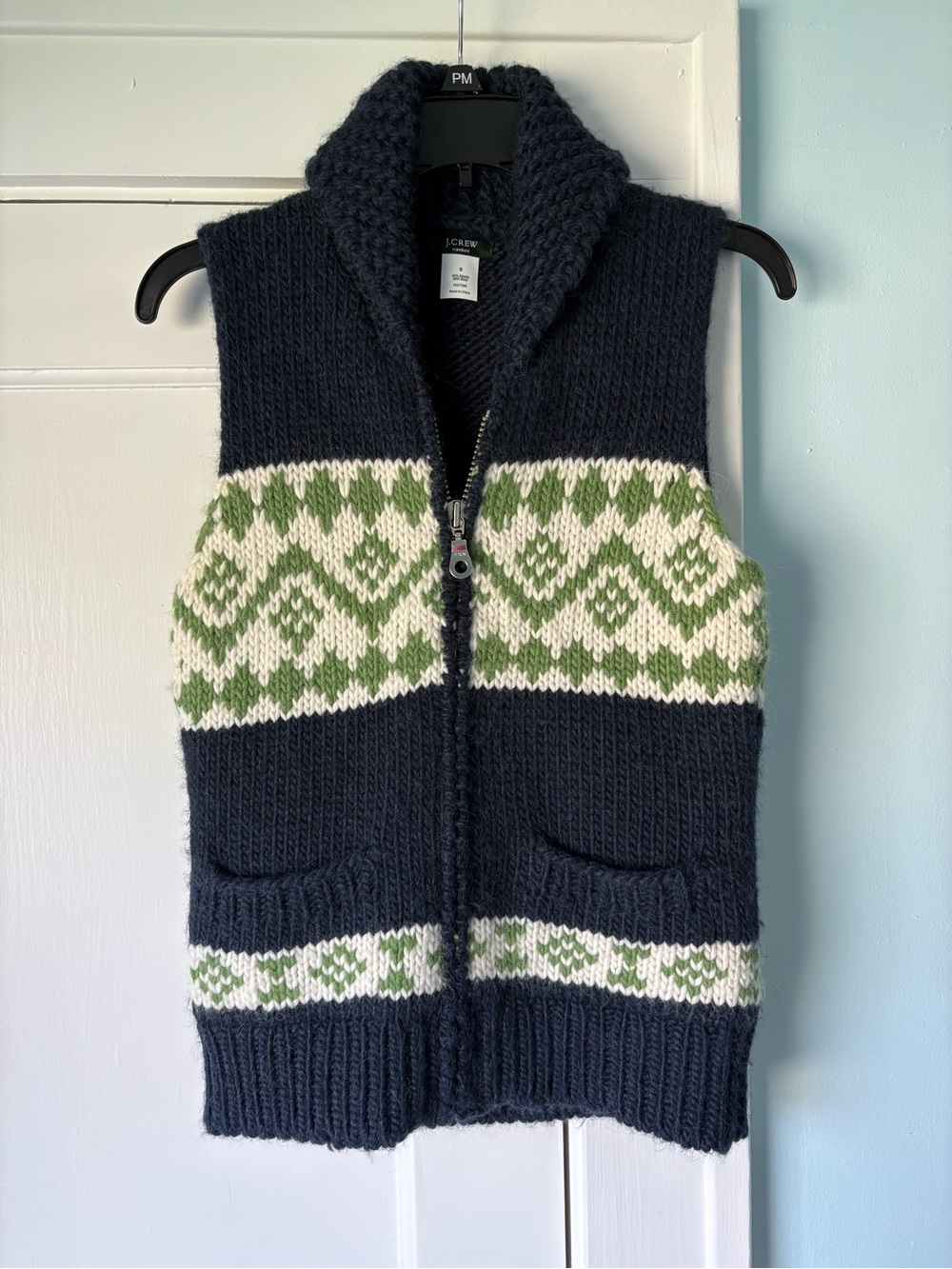 J.Crew Handknit Alpaca Wool Nordic Chunky Fair Isle Zip Sweater Vest Cabincore